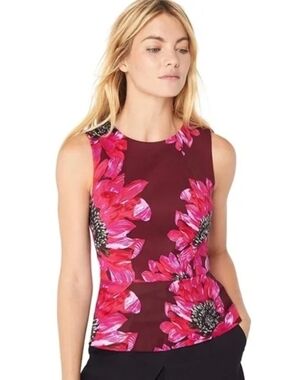 Trina Turk Burgundy Tank Top with Fuchsia Floral Print